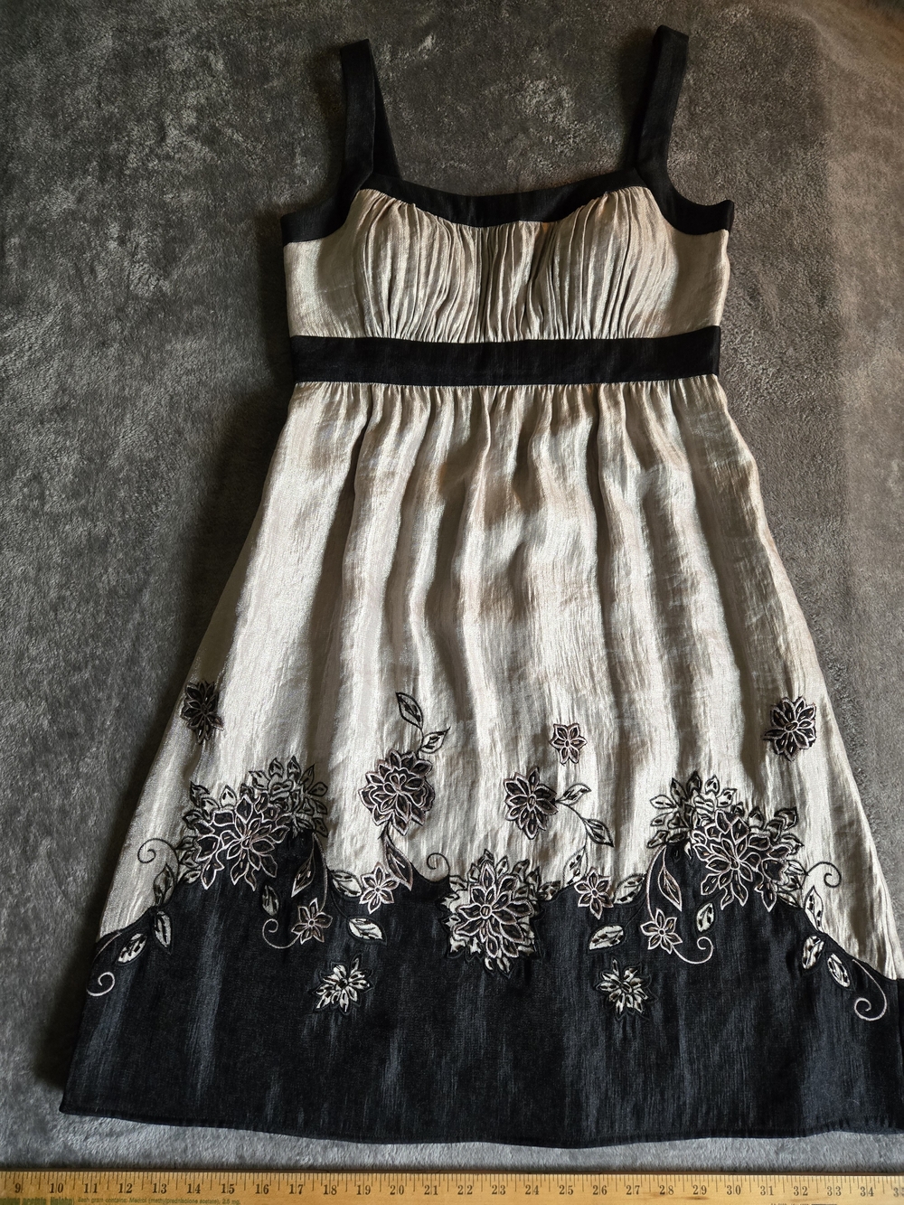 S.L. Fashions Cream and Black Floral Embroidered Midi Dress